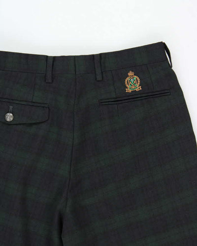 Vintage 1990s Pure Wool Tartan Pleated Wide Leg Trousers - W29 L27