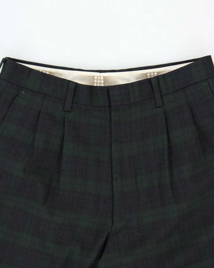 Vintage 1990s Pure Wool Tartan Pleated Wide Leg Trousers - W29 L27