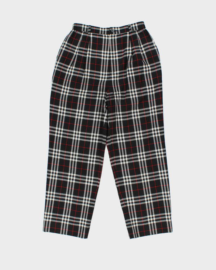 Vintage 1990s Burberry Golf High Waisted Wool Wide Leg Trousers - W30 L26