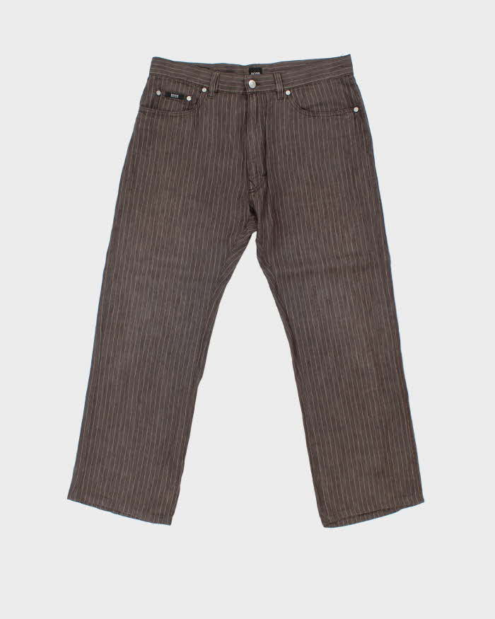 Vintage 1990s Hugo Boss Texas Linen Striped Straight Leg Trousers - W34 L28