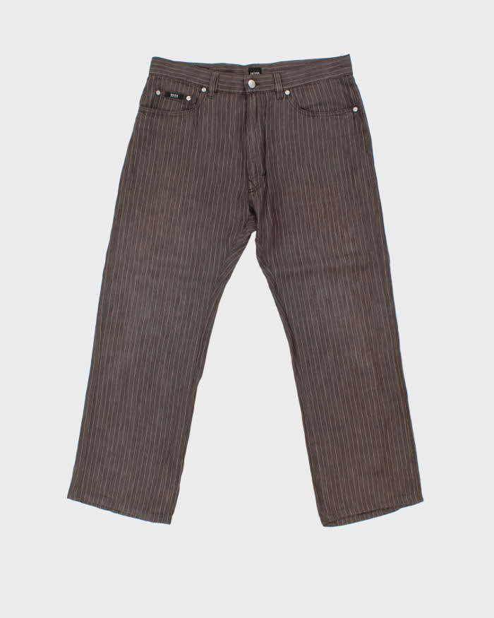 Vintage 1990s Hugo Boss Texas Linen Striped Straight Leg Trousers - W34 L28