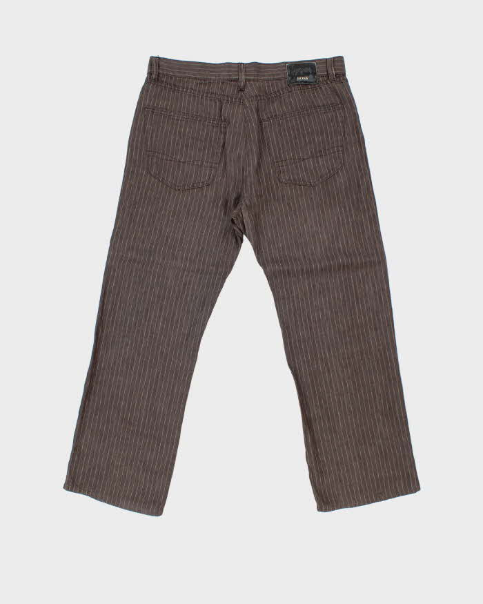 Vintage 1990s Hugo Boss Texas Linen Striped Straight Leg Trousers - W34 L28