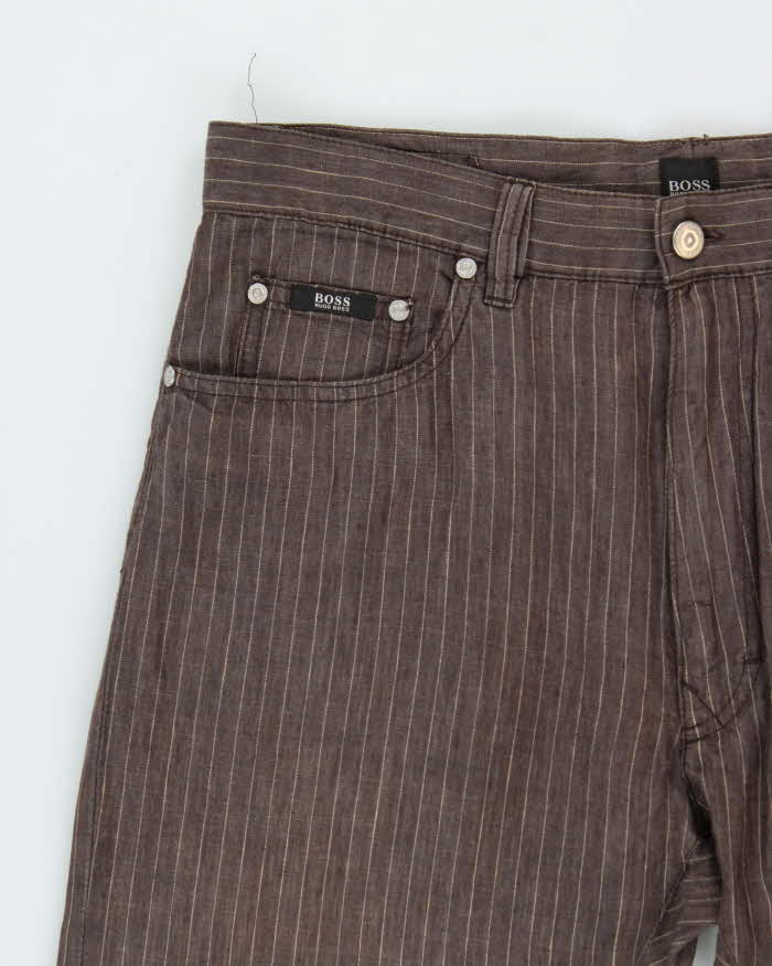 Vintage 1990s Hugo Boss Texas Linen Striped Straight Leg Trousers - W34 L28