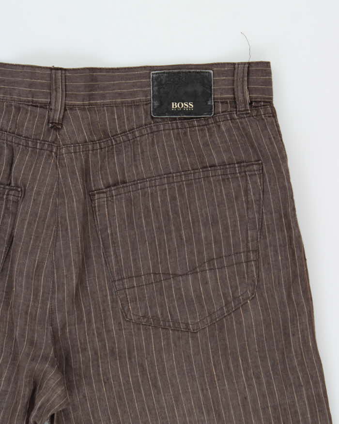 Vintage 1990s Hugo Boss Texas Linen Striped Straight Leg Trousers - W34 L28