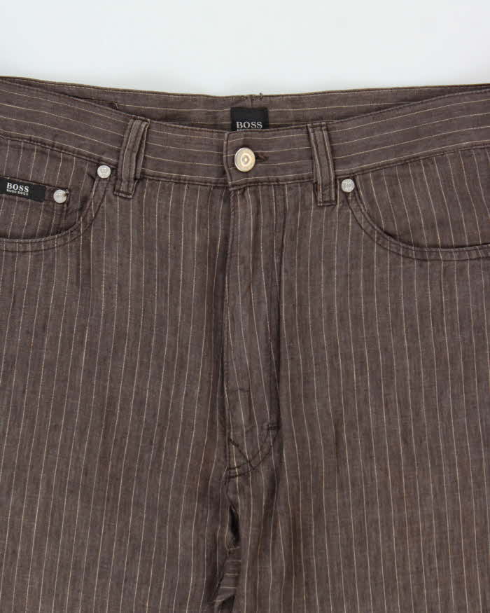 Vintage 1990s Hugo Boss Texas Linen Striped Straight Leg Trousers - W34 L28