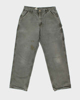 Vintage Y2K 00s Carhartt Khaki Dungaree Fit Wide Leg Distressed Workwear Trousers - W34 L32