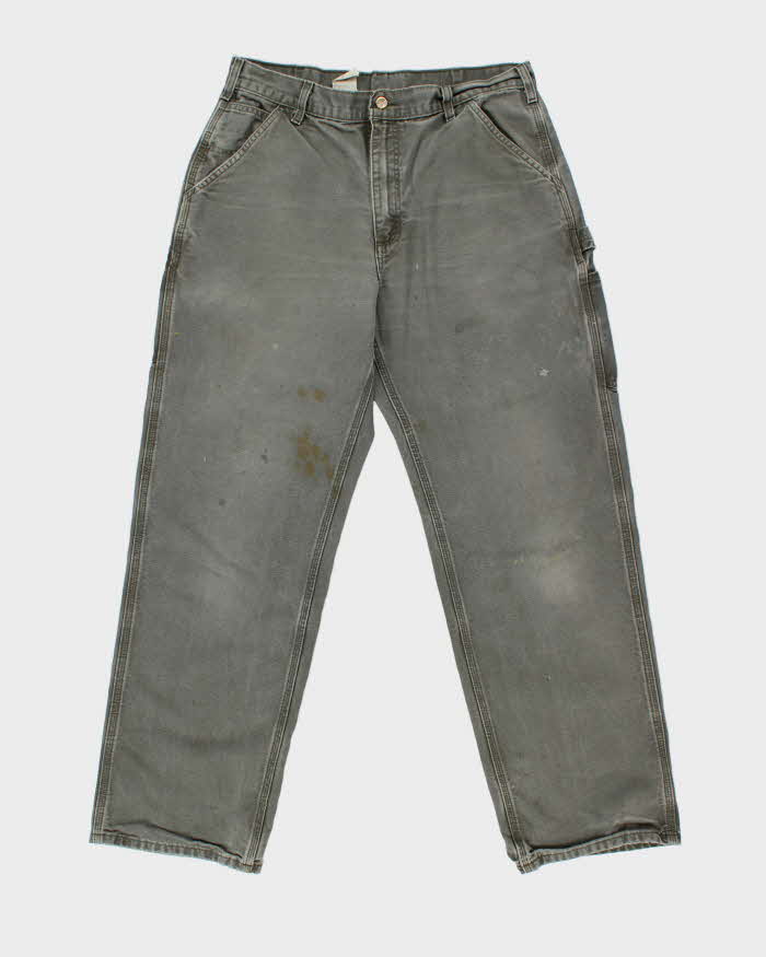 Vintage Y2K 00s Carhartt Khaki Dungaree Fit Wide Leg Distressed Workwear Trousers - W34 L32