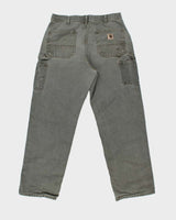 Vintage Y2K 00s Carhartt Khaki Dungaree Fit Wide Leg Distressed Workwear Trousers - W34 L32