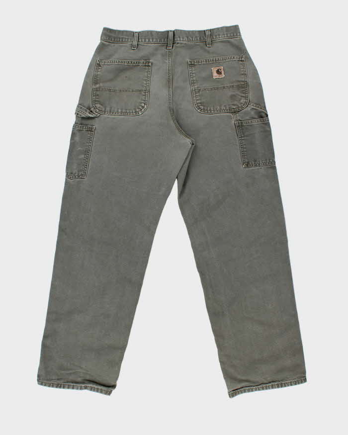 Vintage Y2K 00s Carhartt Khaki Dungaree Fit Wide Leg Distressed Workwear Trousers - W34 L32