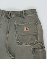 Vintage Y2K 00s Carhartt Khaki Dungaree Fit Wide Leg Distressed Workwear Trousers - W34 L32