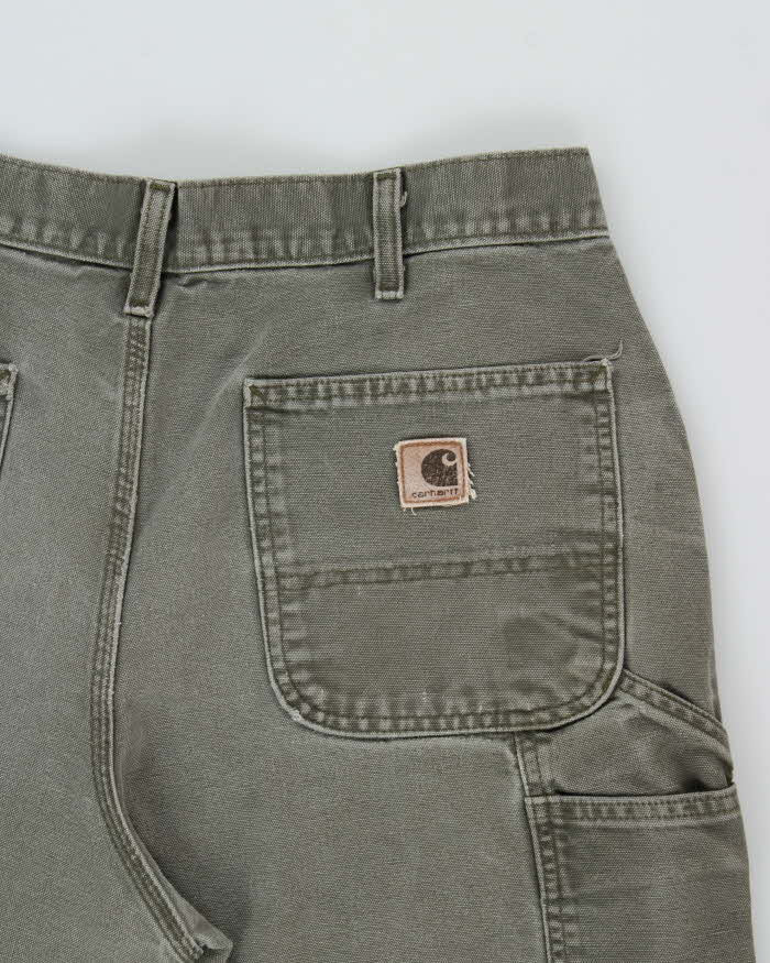 Vintage Y2K 00s Carhartt Khaki Dungaree Fit Wide Leg Distressed Workwear Trousers - W34 L32