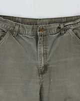 Vintage Y2K 00s Carhartt Khaki Dungaree Fit Wide Leg Distressed Workwear Trousers - W34 L32