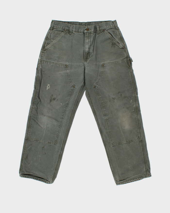 Vintage Y2K 2008 Carhartt B136 Moss Double Knee Dungaree Fit Distressed Workwear Trousers - W32 L30
