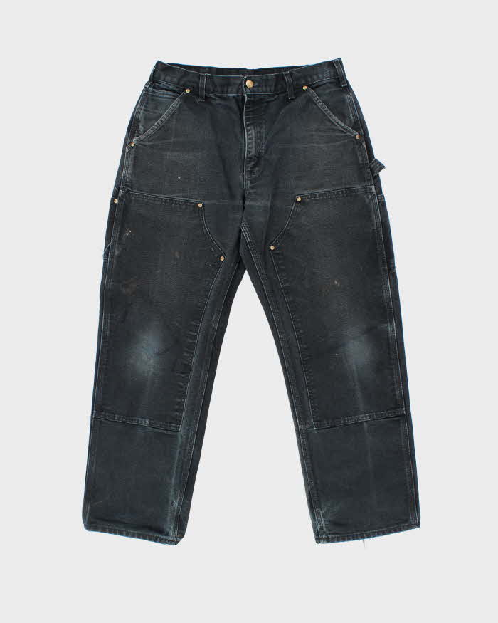 Vintage Carhartt B01 BLK Duck Canvas Double Front Loose Fit Made In USA Distressed Carpenter Trousers - W33 L30