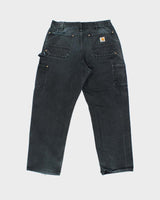 Vintage Carhartt B01 BLK Duck Canvas Double Front Loose Fit Made In USA Distressed Carpenter Trousers - W33 L30