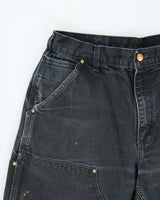 Vintage Carhartt B01 BLK Duck Canvas Double Front Loose Fit Made In USA Distressed Carpenter Trousers - W33 L30