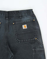 Vintage Carhartt B01 BLK Duck Canvas Double Front Loose Fit Made In USA Distressed Carpenter Trousers - W33 L30