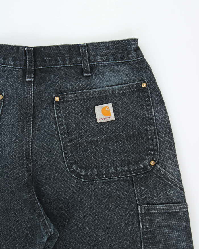 Vintage Carhartt B01 BLK Duck Canvas Double Front Loose Fit Made In USA Distressed Carpenter Trousers - W33 L30