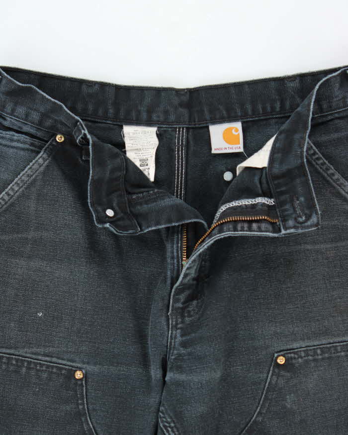 Vintage Carhartt B01 BLK Duck Canvas Double Front Loose Fit Made In USA Distressed Carpenter Trousers - W33 L30