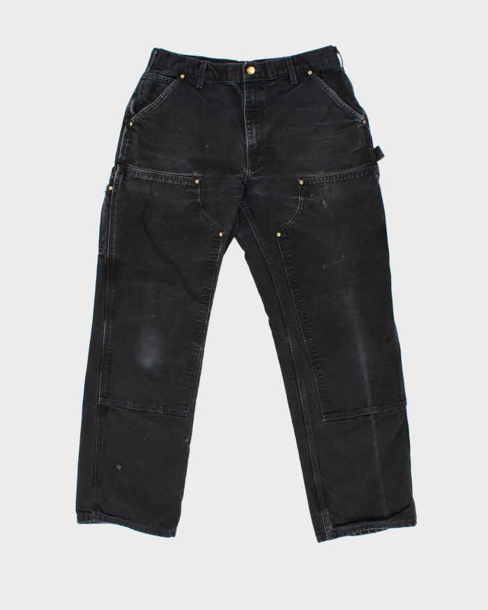 Vintage Carhartt B01 BLK Distressed Duck Canvas Double Front Loose Fit Carpenter Trousers - W34 L31