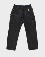 Vintage Carhartt B01 BLK Distressed Duck Canvas Double Front Loose Fit Carpenter Trousers - W34 L31