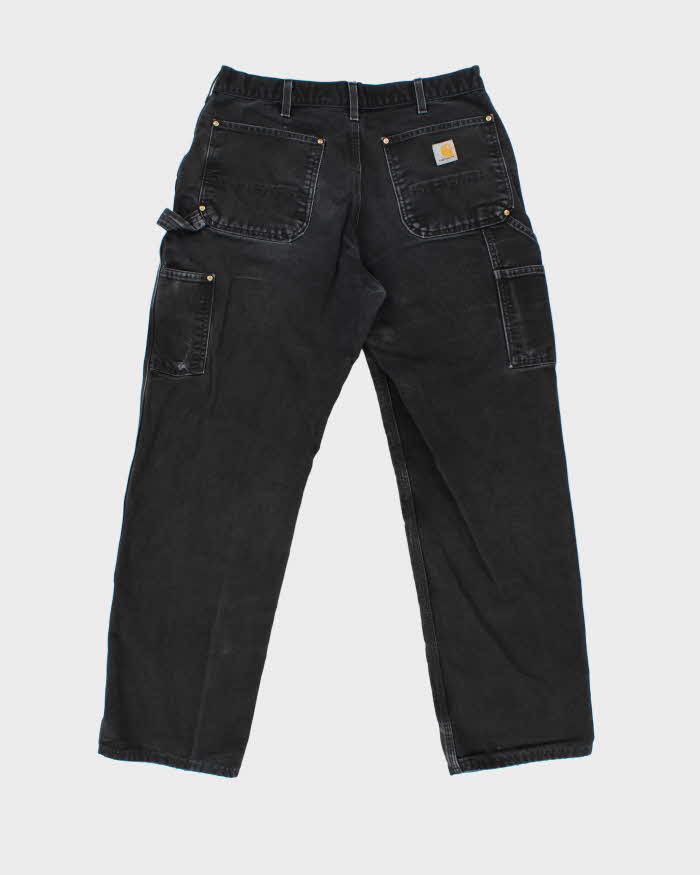 Vintage Carhartt B01 BLK Distressed Duck Canvas Double Front Loose Fit Carpenter Trousers - W34 L31