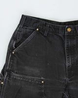 Vintage Carhartt B01 BLK Distressed Duck Canvas Double Front Loose Fit Carpenter Trousers - W34 L31