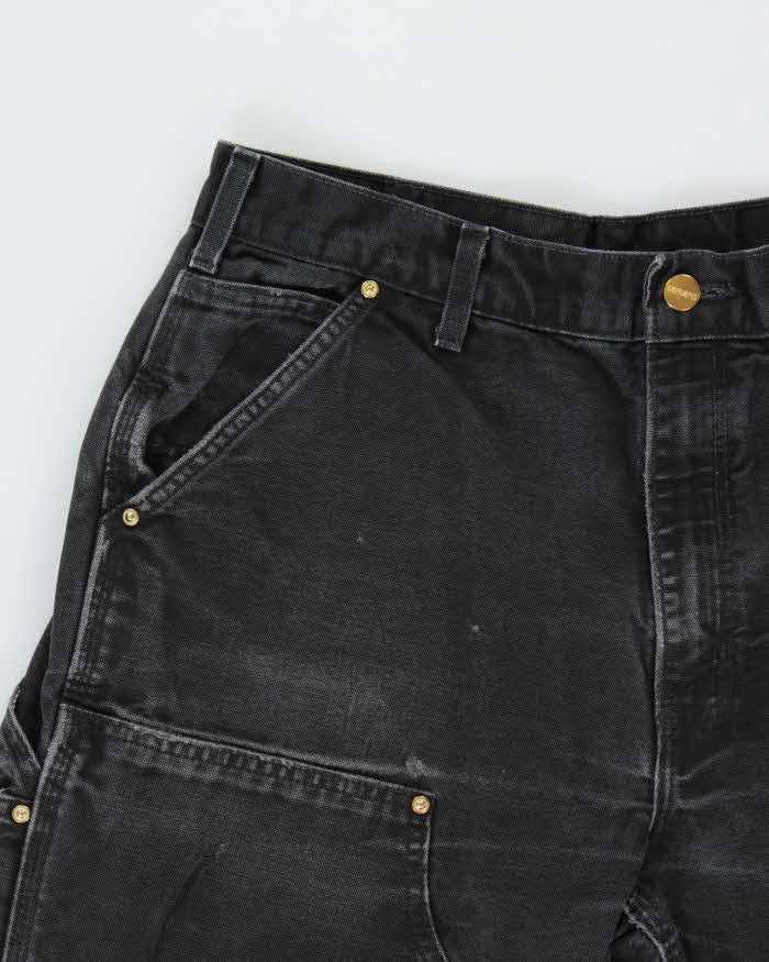 Vintage Carhartt B01 BLK Distressed Duck Canvas Double Front Loose Fit Carpenter Trousers - W34 L31