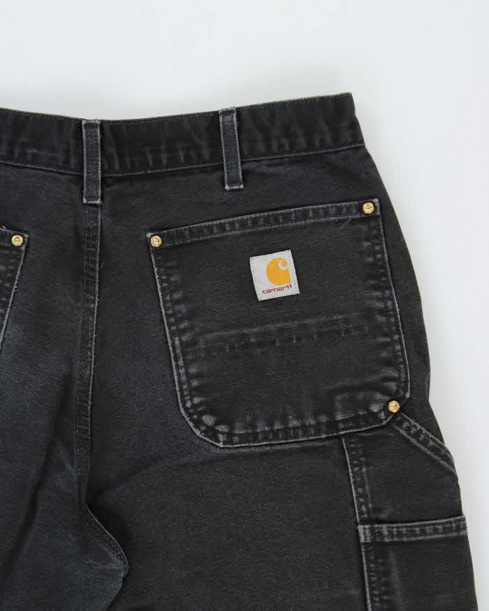 Vintage Carhartt B01 BLK Distressed Duck Canvas Double Front Loose Fit Carpenter Trousers - W34 L31