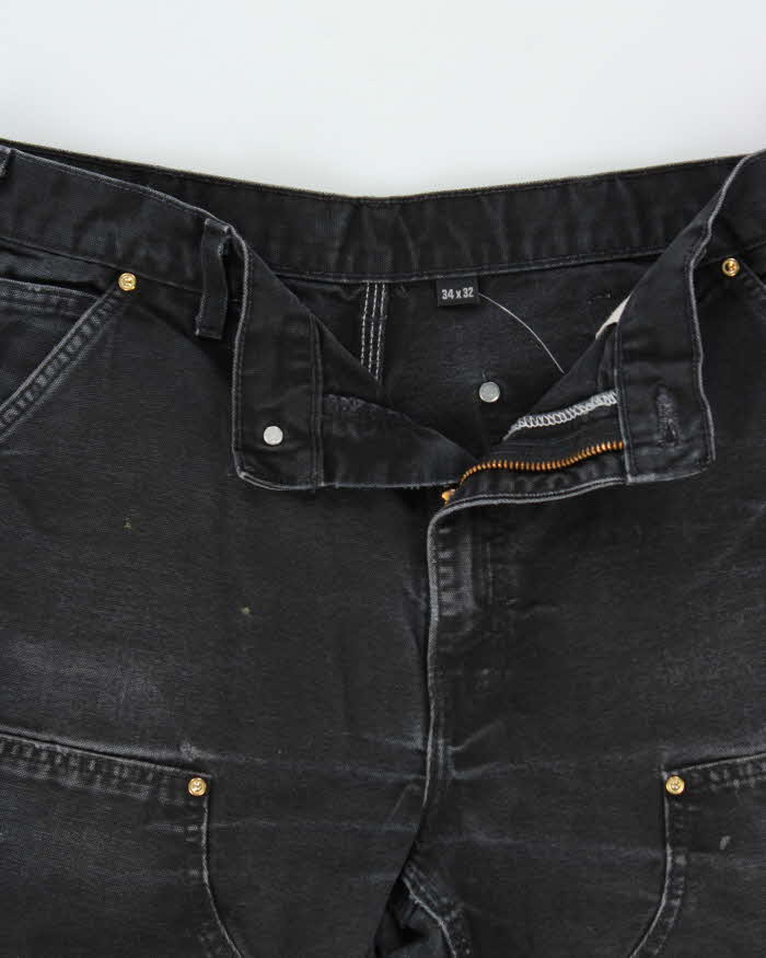 Vintage Carhartt B01 BLK Distressed Duck Canvas Double Front Loose Fit Carpenter Trousers - W34 L31