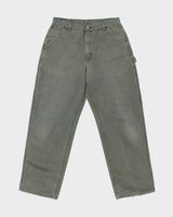 Vintage Y2K 00s Carhartt Khaki Duck Canvas Wide Leg Cargo Workwear Trousers - W32 L32