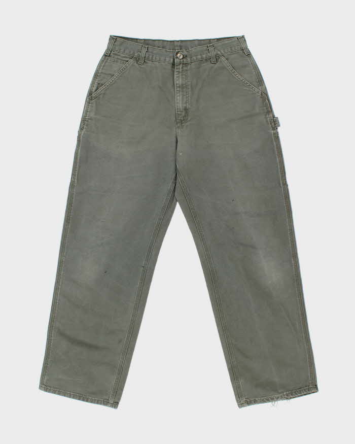 Vintage Y2K 00s Carhartt Khaki Duck Canvas Wide Leg Cargo Workwear Trousers - W32 L32