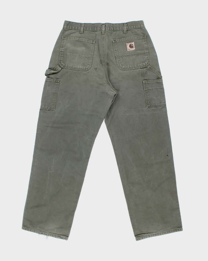 Vintage Y2K 00s Carhartt Khaki Duck Canvas Wide Leg Cargo Workwear Trousers - W32 L32