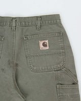 Vintage Y2K 00s Carhartt Khaki Duck Canvas Wide Leg Cargo Workwear Trousers - W32 L32