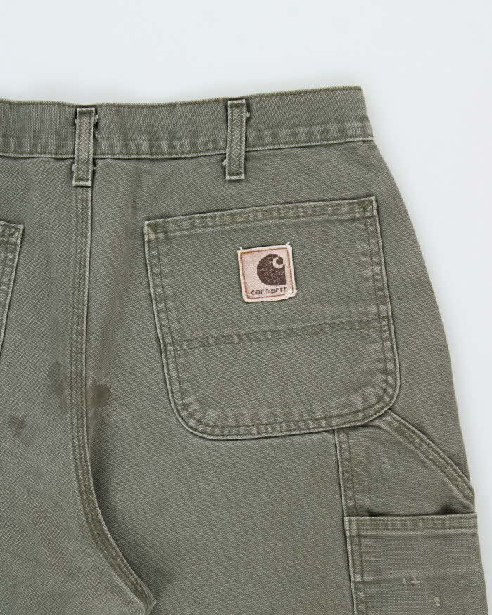 Vintage Y2K 00s Carhartt Khaki Duck Canvas Wide Leg Cargo Workwear Trousers - W32 L32