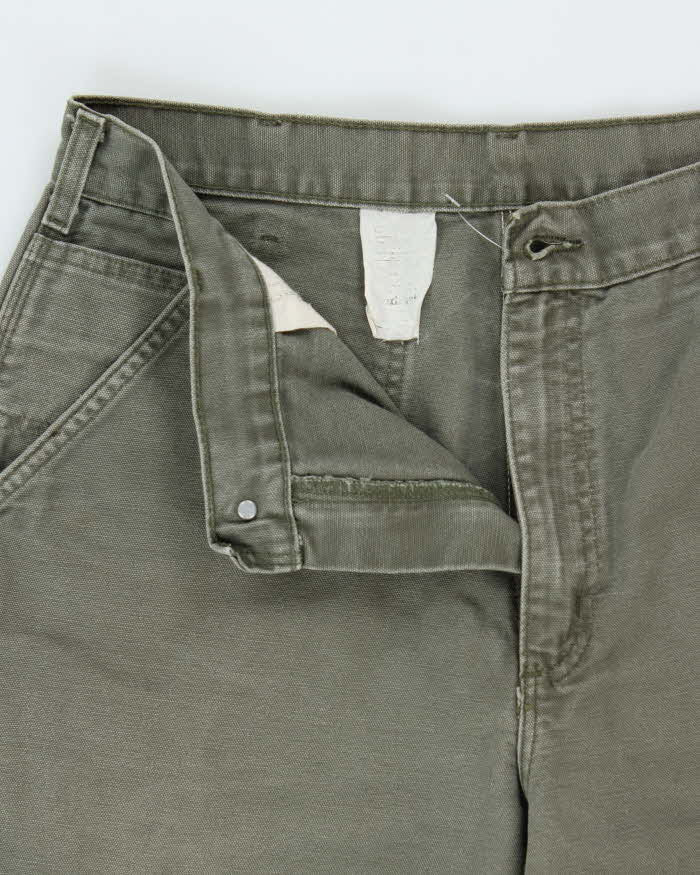 Vintage Y2K 00s Carhartt Khaki Duck Canvas Wide Leg Cargo Workwear Trousers - W32 L32