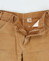 Vintage Carhartt B01 Made In USA Double Knee Tan Canvas Relaxed Fit Carpenter Trousers - W30 L31