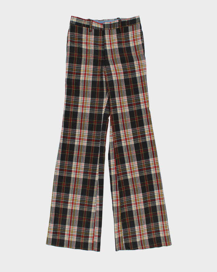 Vintage 1970s Rendale Wool Blend High Waisted Tartan Bell Bottom Flared Trousers - W30 L34