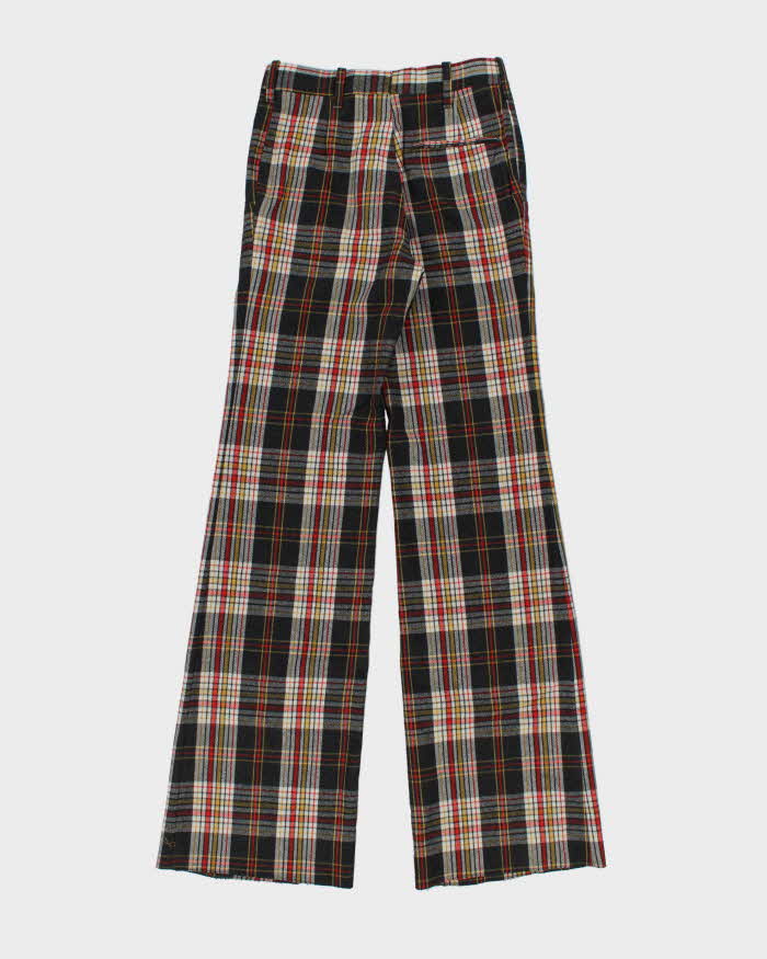 Vintage 1970s Rendale Wool Blend High Waisted Tartan Bell Bottom Flared Trousers - W30 L34