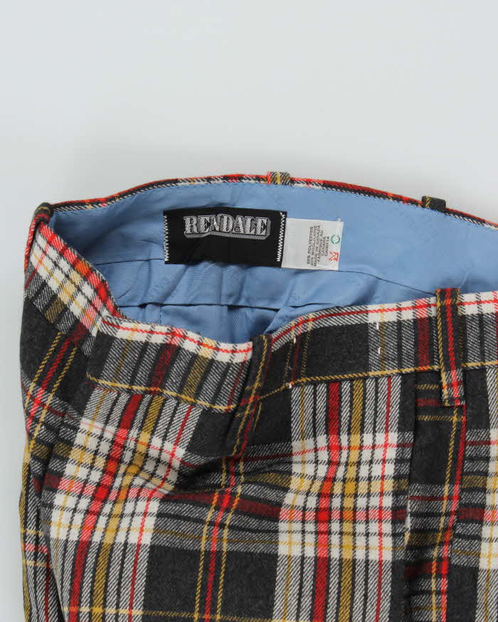 Vintage 1970s Rendale Wool Blend High Waisted Tartan Bell Bottom Flared Trousers - W30 L34