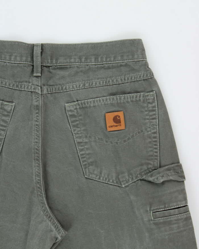 Vintage Carhartt B159 Dark Moss Canvas Loose Fit Carpenter Trousers - W30 L32