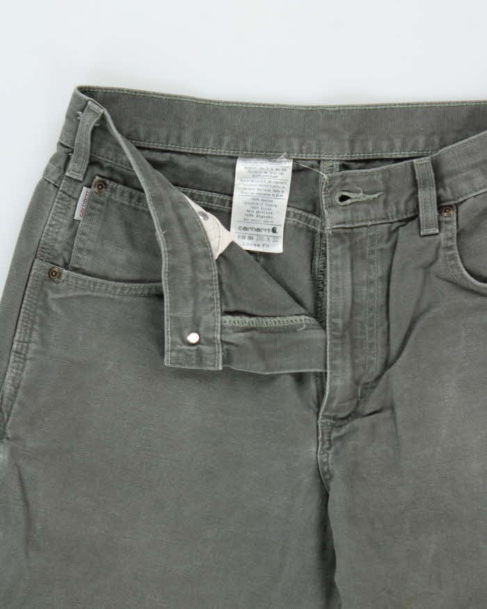Vintage Carhartt B159 Dark Moss Canvas Loose Fit Carpenter Trousers - W30 L32