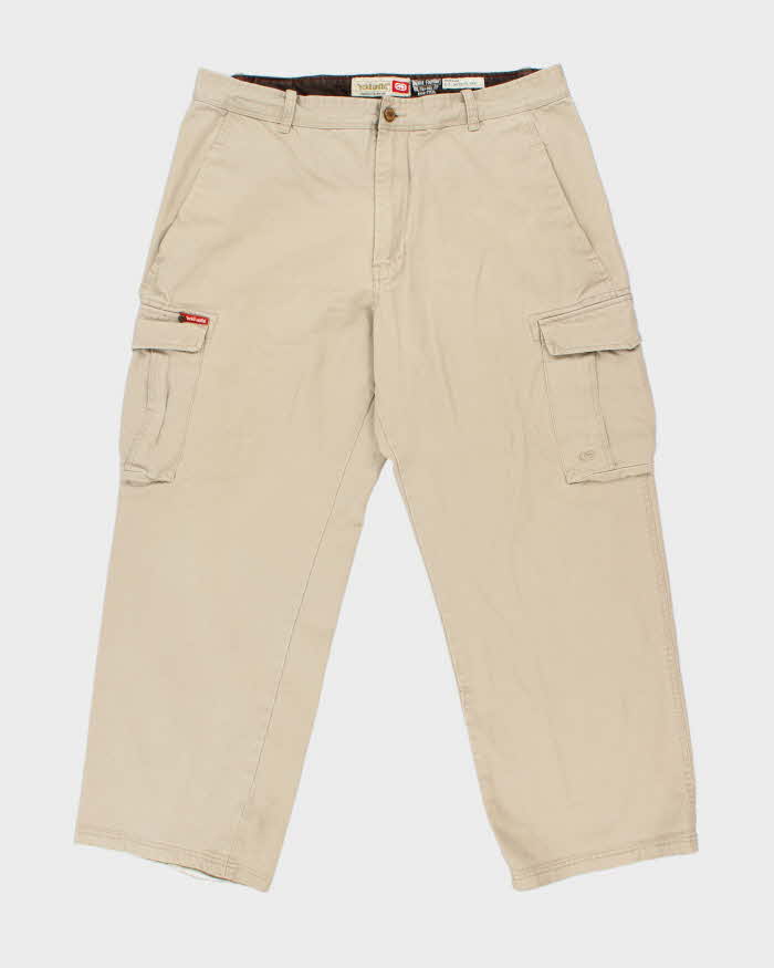Vintage Y2K 00s Ecko UNLTD 'Massive Pant' Heavyweight Tan Ultra Wide Leg Cargo Trousers - W40 L31
