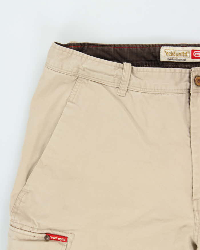 Vintage Y2K 00s Ecko UNLTD 'Massive Pant' Heavyweight Tan Ultra Wide Leg Cargo Trousers - W40 L31