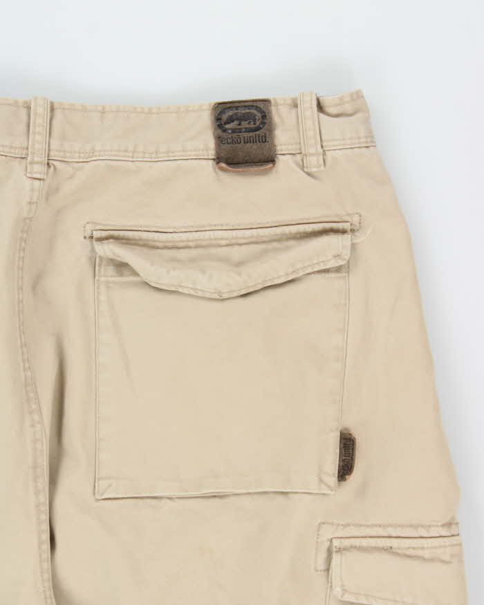 Vintage Y2K 00s Ecko UNLTD 'Massive Pant' Heavyweight Tan Ultra Wide Leg Cargo Trousers - W40 L31