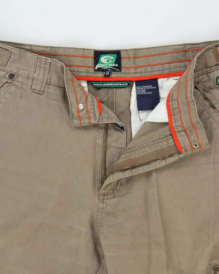 Vintage Y2K 00s Point Zero Multi-Pocket Khaki Wide Leg Cargo Trousers - W34 L32
