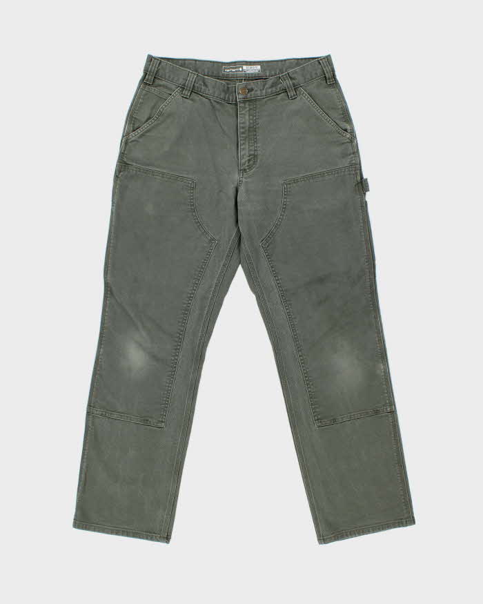 Vintage Carhartt BN3 Moss Double Knee Canvas Rugged Flex Relaxed Fit Carpenter Trousers - W34 L30