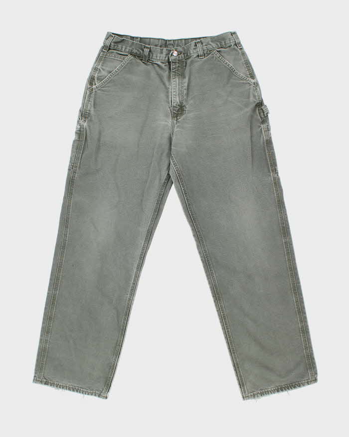 Vintage Carhartt B11 Moss Canvas Original Dungaree Fit Carpenter Trousers - W34 L32