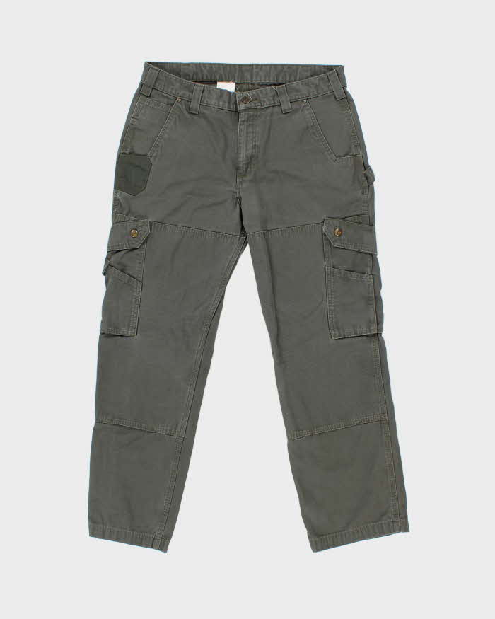 Vintage Carhartt B342 Moss RipStop Cargo Double Knee Canvas Relaxed Fit Carpenter Trousers - W34 L29