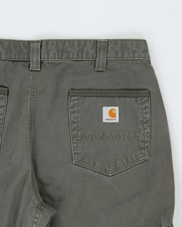 Vintage Carhartt B342 Moss RipStop Cargo Double Knee Canvas Relaxed Fit Carpenter Trousers - W34 L29